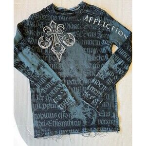 Affliction Men’s Reversible Distressed/Tribal Thermal Shirt - Large Wings EUC